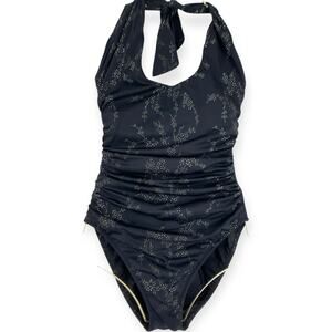 Miraclesuit Ruched Slimming Underwire Halter Delicate Silver Floral Swimsuit 10